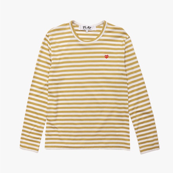 Comme des Garcons | PLAY Heart Patch Striped Long Sleeve Top Olive Green Medium - Picture 7 of 7